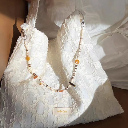 Bolso de hombro con cuentas de diseño retro – Bolso hobo de tela ligero y versátil para mujer, ideal para primavera y otoño 