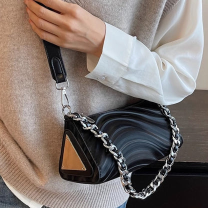 Bolso bandolera versátil para mujer, bolso de hombro plateado con cadena, pequeño bolso bandolera metálico 