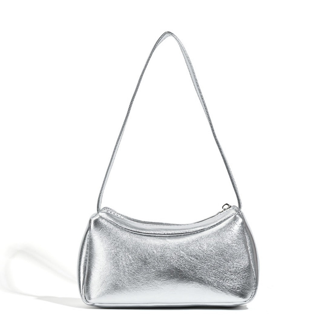 Bolso bandolera pequeño plateado, diseño de bolso de hombro, bolso de mano hobo versátil para mujer, ideal para el verano. 