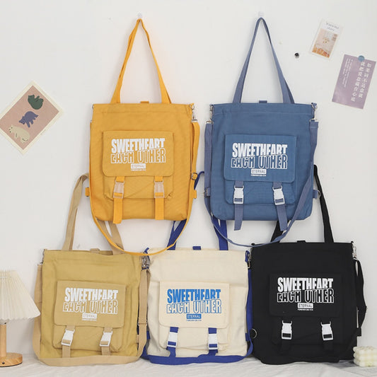 Bolsa de lona con estampado de letras, bolso bandolera de lona para estudiantes, bolsa de compras con cremallera, bolso tote de lona 