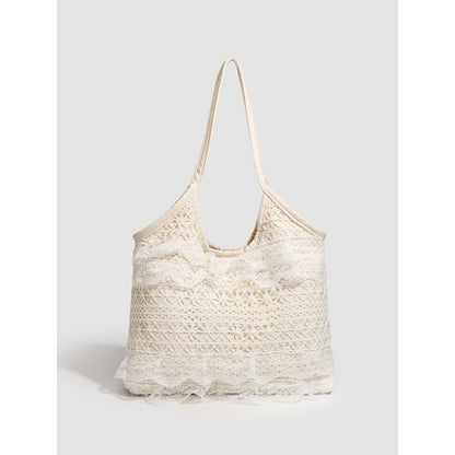 Bolso de verano tejido, informal, de vacaciones, de gran capacidad, bolso de hombro, bolso de malla con encaje, bolso de mano, bolso de playa, bolso de verano tipo hobo 