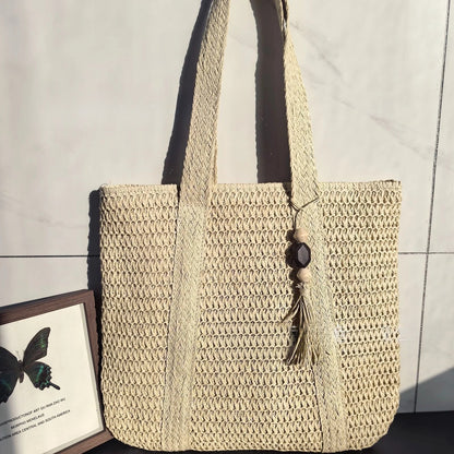 Elegant Straw Shoulder Bag – Women’s Premium Large Beach Tote, Commuter Woven Purse