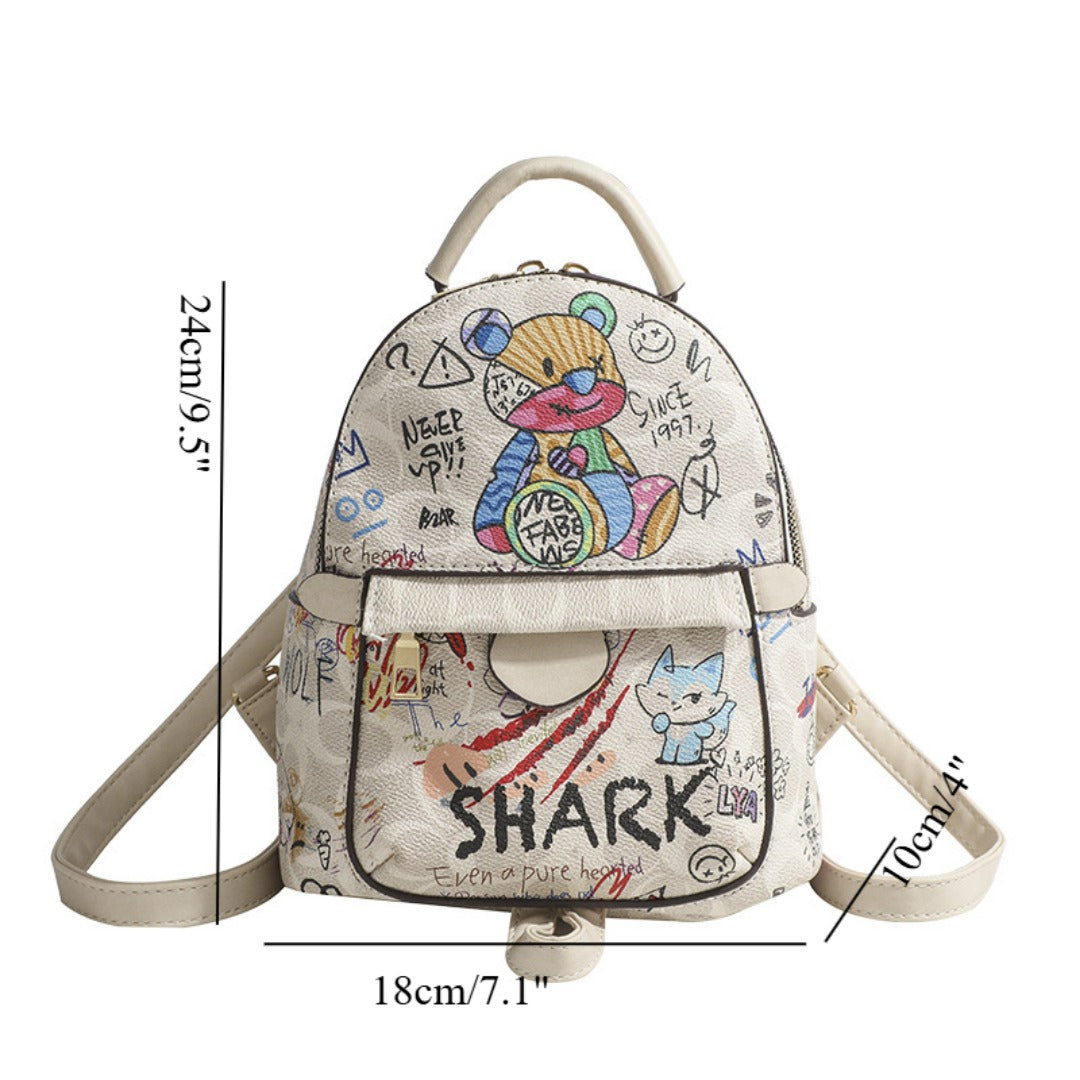 Mochila pequeña de verano, mochila con diseño de oso y grafiti, mochila pequeña para mujer, mini mochila informal de moda para mujer 