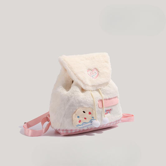 Mochila pequeña y esponjosa para otoño e invierno, moderna y dulce mochila de peluche para mujer, versátil bolso para estudiantes y niños pequeños. 