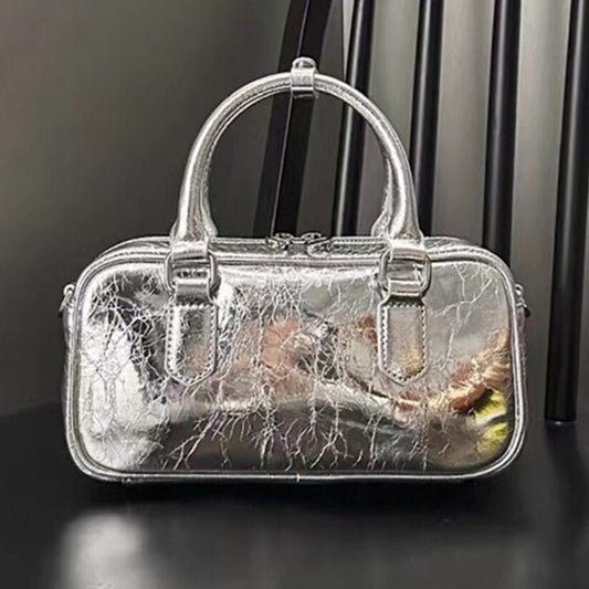 Retro crossbody bag, small square bag, small top handle purse metallic