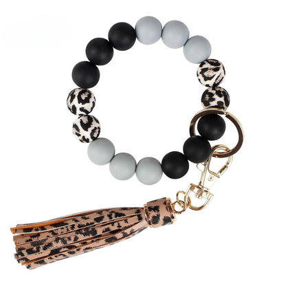 PU Tassel Keychain Bag charm Silicone Beaded Keychain Wristlet Key Ring Bracelet Cute Car Key Chain Holder for Women Girls -dropshippingabc.com