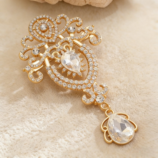 Vintage Crystal Brooch with Colorful Pendant