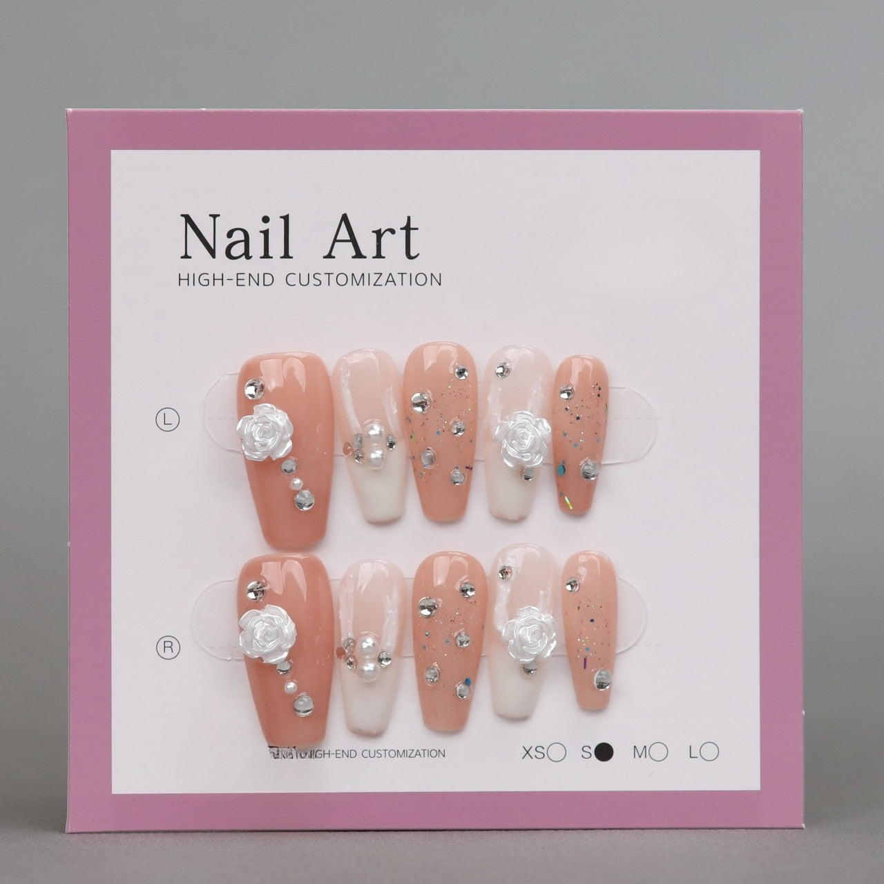 Uñas acrílicas de rosa blanca 3D 