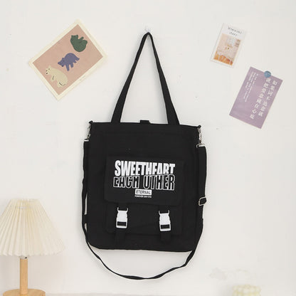 Carry letter pattern printed canvas bag, student shoulder canvas bag, shopping bag with zipper, tote canvas bag