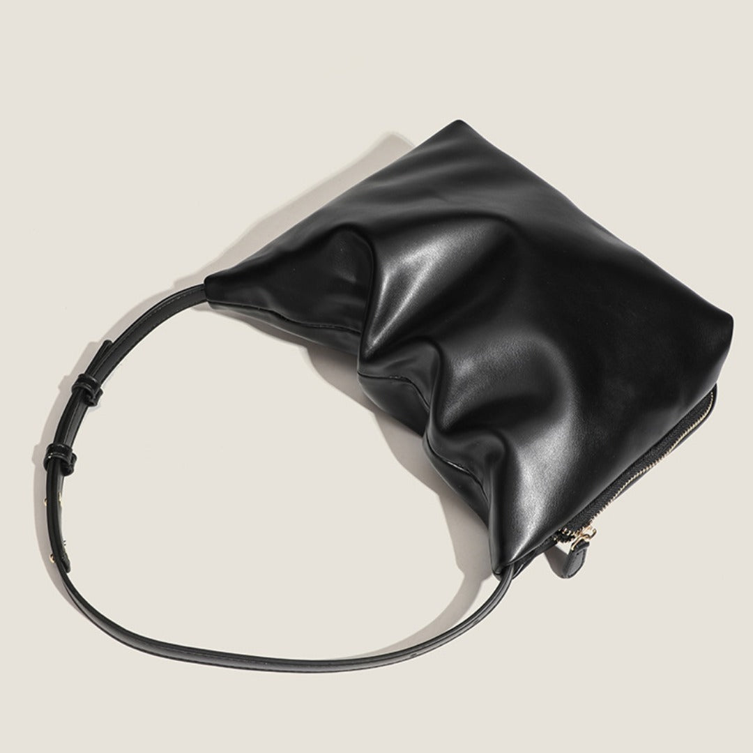 Bolso de hombro sencillo de piel suave con pliegues, diseño para mujer, bolso de hombro con cremallera lateral de color liso, bolso hobo para mujer 