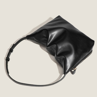 Bolso de hombro sencillo de piel suave con pliegues, diseño para mujer, bolso de hombro con cremallera lateral de color liso, bolso hobo para mujer 