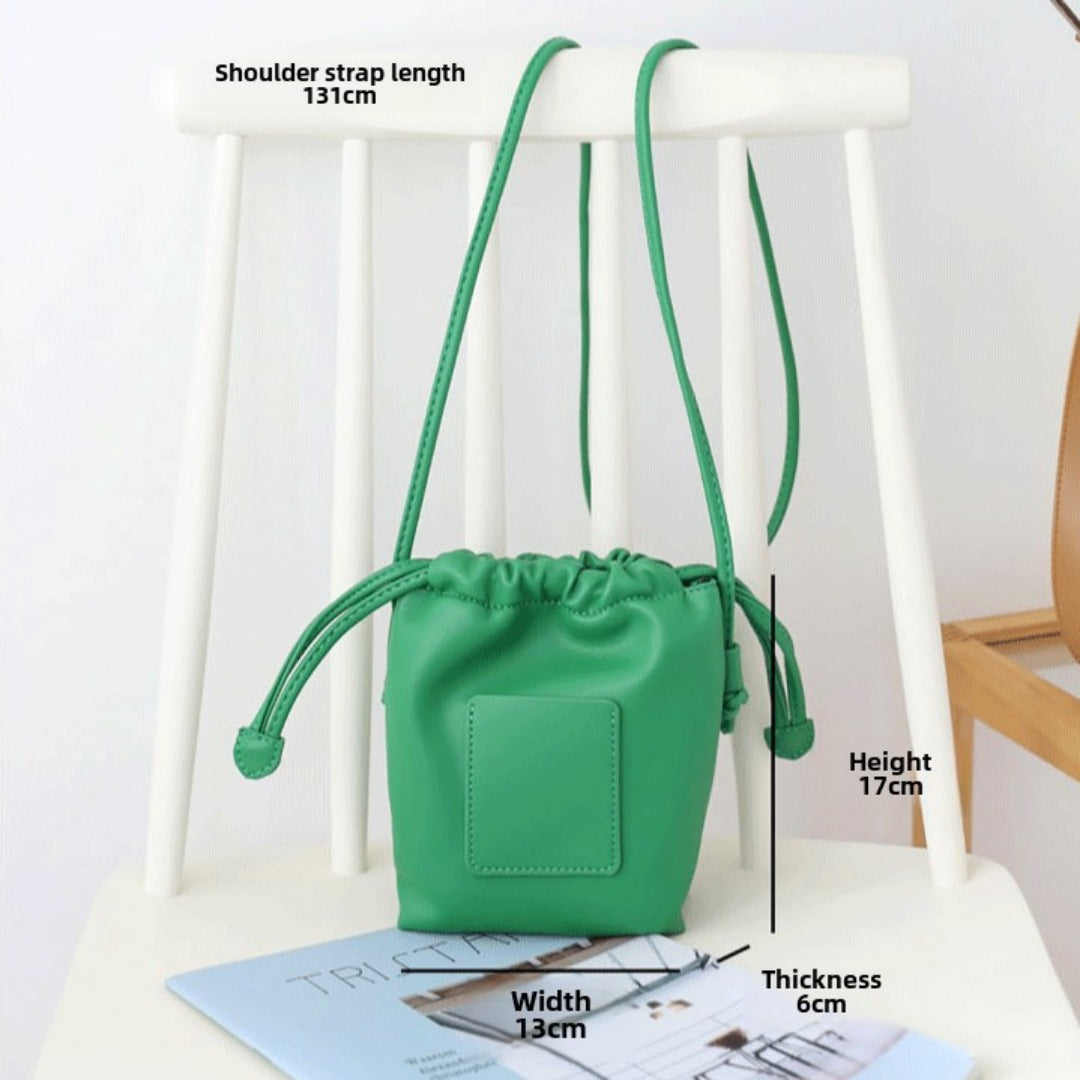 Soft PU Cute Mini Mobile Phone Bag - Fashionable Pleated Shoulder Women's Bag, Simple Drawstring Crossbody Small Square Bag