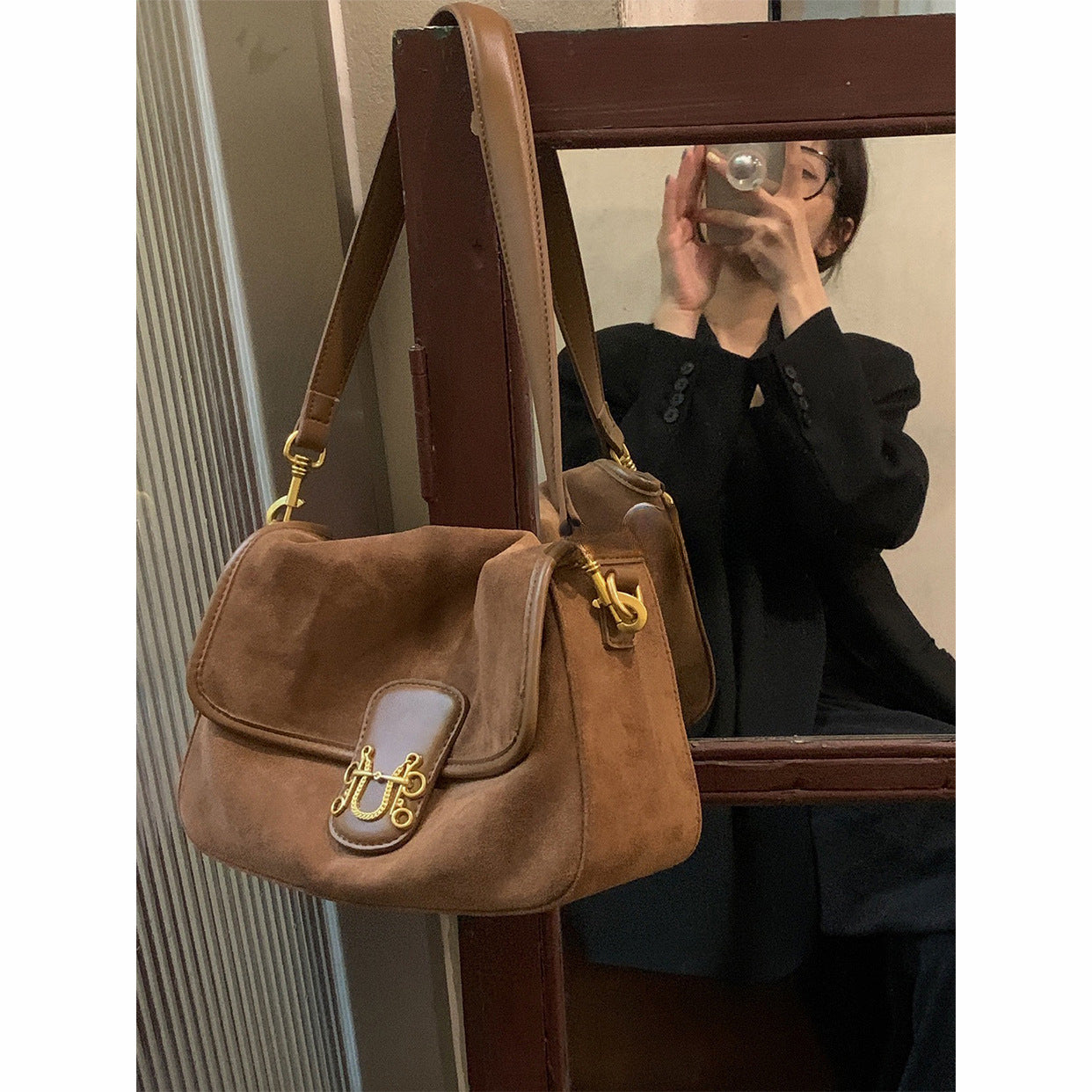Elegante bolso bandolera de ante suave para otoño - Bolso cruzado con gran capacidad para mujeres versátiles 
