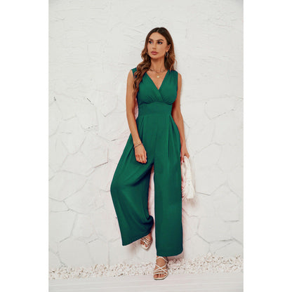 Sleeveless Jumpsuit High Waist Slim Straight Leg Wide -dropshippingabc.com