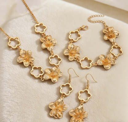 Elegant Hollow Flower Bracelet & Earrings Set