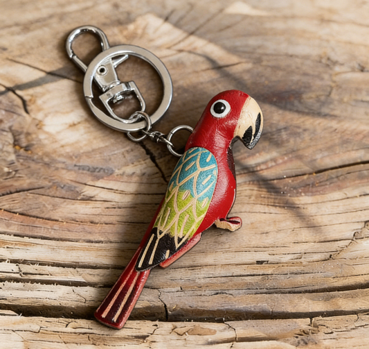 Handmade Parrot Leather Bag Charm