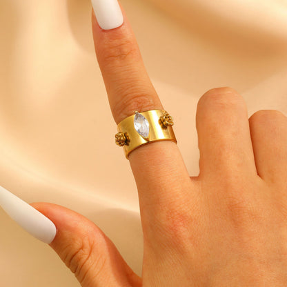 Stainless Steel Zircon Line Ring
