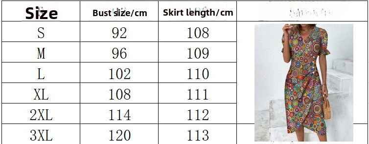 Slim-fit Women's Geometric Collage Bubble Sleeves Irregular hem Dress Sub Female Split Dress Summer Floral dress