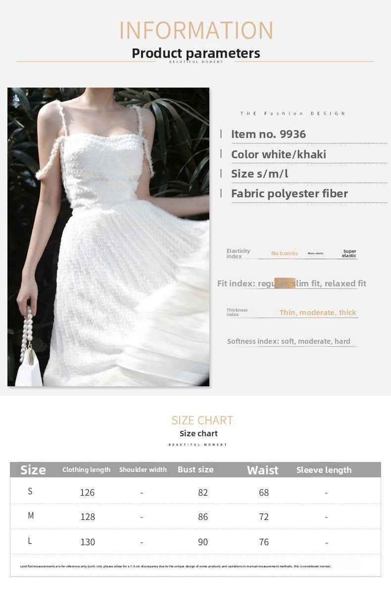 Double Shoulder Strap Simple Versatile Solid Color Dress Elegant Sexy Sleeveless Strap Pleated A Line dress