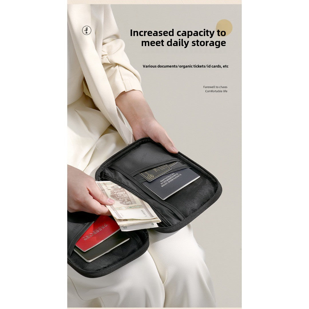 Large capacity passport bag, multi-function document storage bag, PU waterproof travel storage bag, anti-theft tote certificate bag.