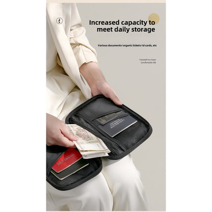 Large capacity passport bag, multi-function document storage bag, PU waterproof travel storage bag, anti-theft tote certificate bag.