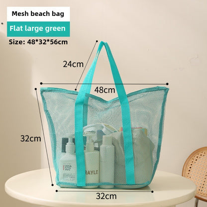 Mesh Shower Tote Bag, Portable Beach Bag, Summer Travel Large Capacity Portable Mesh Tote Bag, Foldable Wash and Makeup bag large