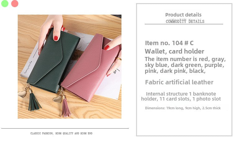 Cartera larga de mujer con flecos, tipo clutch plegable de tres pliegues; cartera sencilla de noche para mujer. 