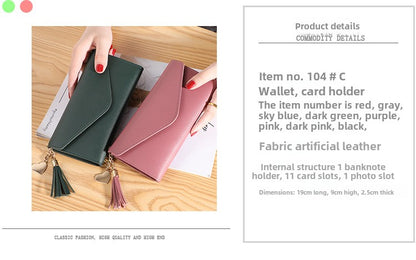 Cartera larga de mujer con flecos, tipo clutch plegable de tres pliegues; cartera sencilla de noche para mujer. 