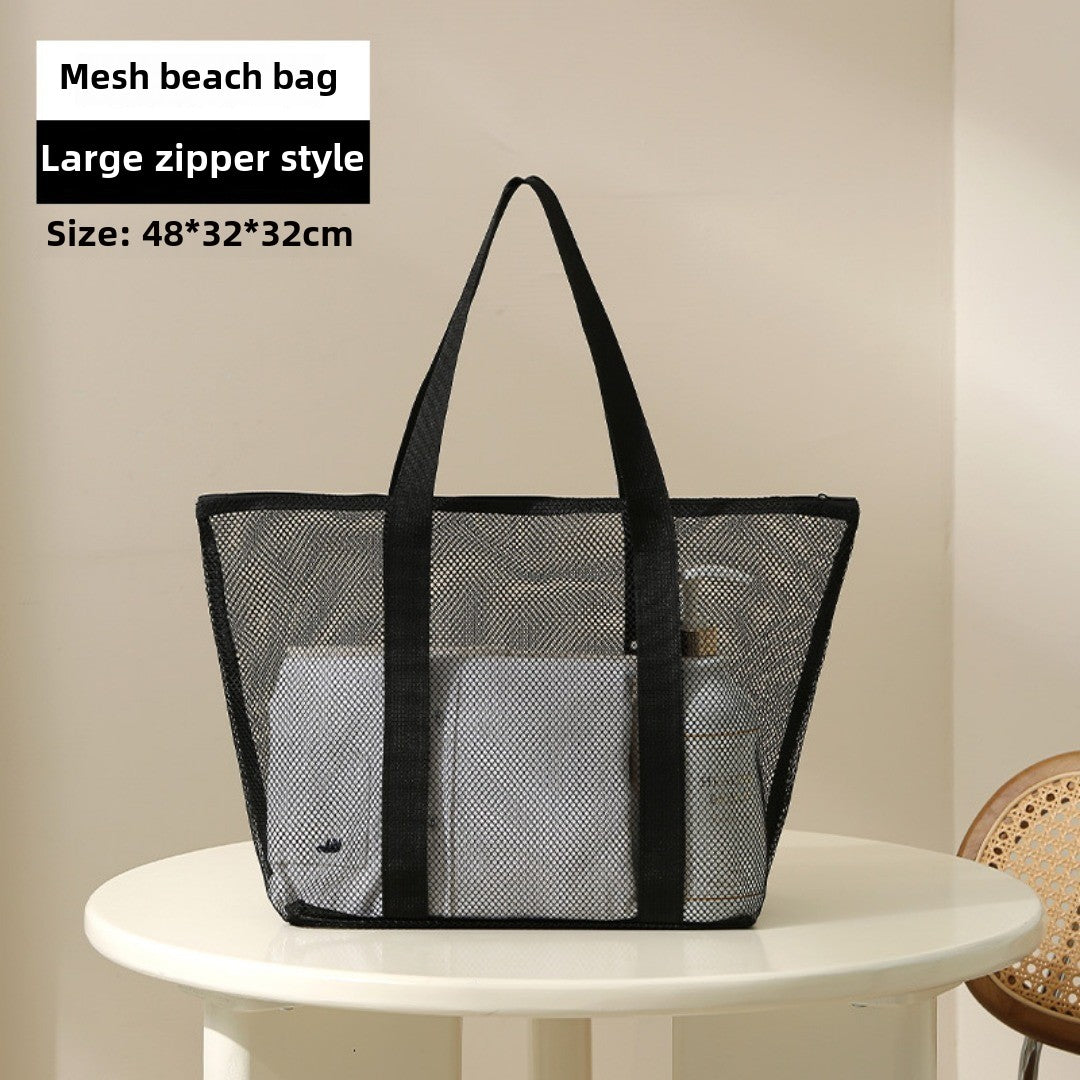 Mesh Shower Tote Bag, Portable Beach Bag, Summer Travel Large Capacity Portable Mesh Tote Bag, Foldable Wash and Makeup bag large