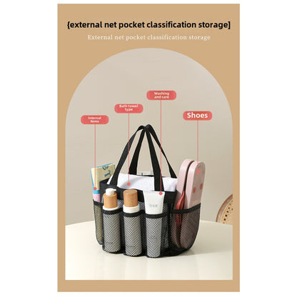 Mesh Shower Tote Bag, Portable Beach Bag, Summer Travel Large Capacity Portable Mesh Tote Bag, Foldable Wash and Makeup bag large