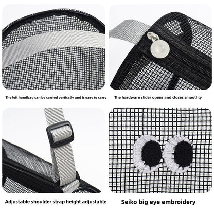 Big eye mesh cylinder bag, breathable leisure travel crossbody bag mesh, portable crossbody beach bag, swimming wash storage bag