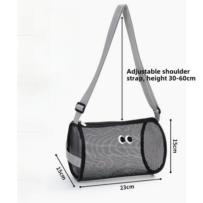 Big eye mesh cylinder bag, breathable leisure travel crossbody bag mesh, portable crossbody beach bag, swimming wash storage bag