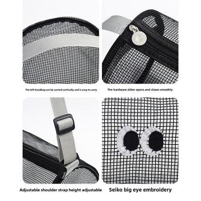 Big eye mesh cylinder bag, breathable leisure travel crossbody bag mesh, portable crossbody beach bag, swimming wash storage bag