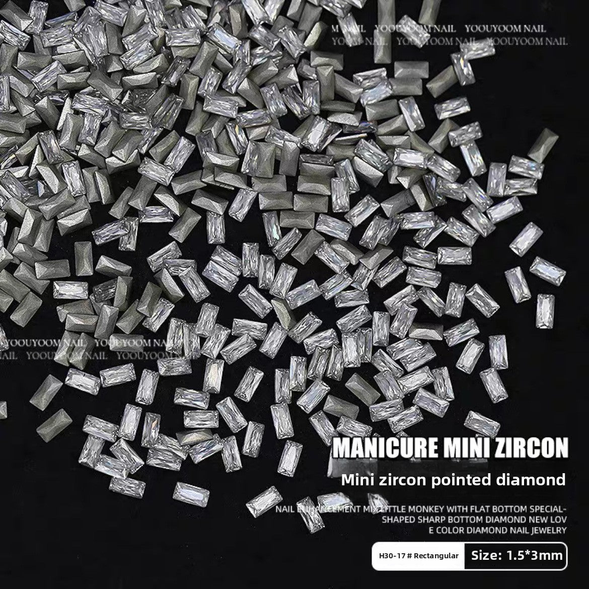 1061 Mini diamante de circonio rombo de 1,5 x 3, joyería de uñas con forma de ojo de caballo de micro circonio de base plana para uñas a presión