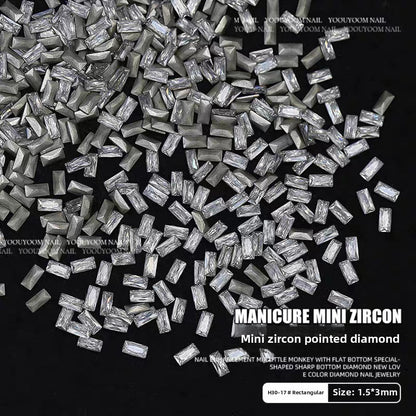 1061 Mini diamante de circonio rombo de 1,5 x 3, joyería de uñas con forma de ojo de caballo de micro circonio de base plana para uñas a presión