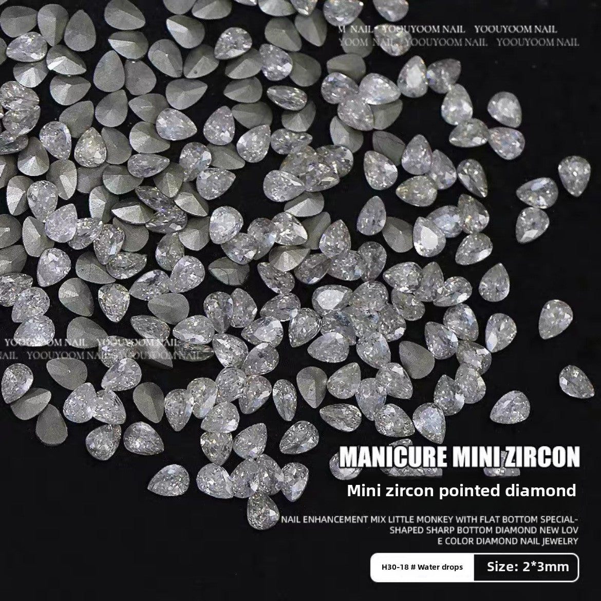 1061 Mini diamante de circonio rombo de 1,5 x 3, joyería de uñas con forma de ojo de caballo de micro circonio de base plana para uñas a presión