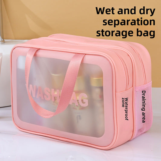 Dry & Wet Separation PVC Transparent Beach Bag – Double-Layer Portable Travel Toiletry Bag with Compartments for Makeup & Cosmetic Storage, Ideal for Organizing on-the-Go