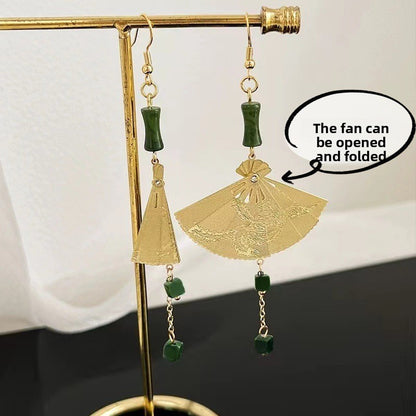 Bamboo Fan Tassel Earrings