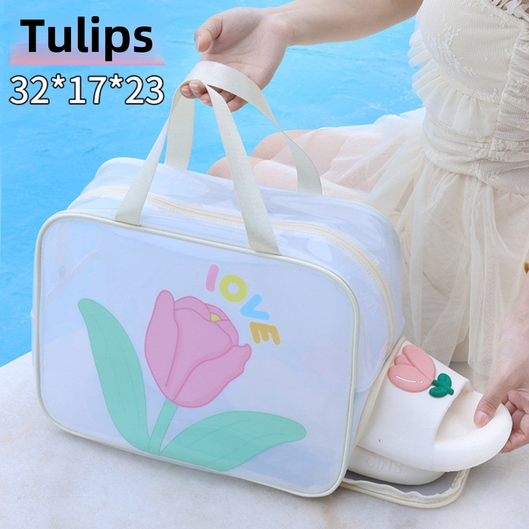 Dry & Wet Separation PVC Transparent Beach Bag – Double-Layer Portable Travel Toiletry Bag with Compartments for Makeup & Cosmetic Storage, Ideal for Organizing on-the-Go