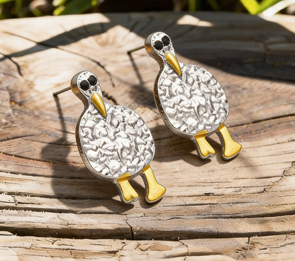 Cartoon Bird Earrings with Vintage Wrinkle Finish