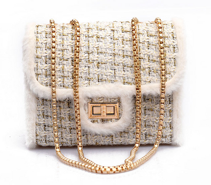 Small chain bag lock closure 2025 autumn and winter with synthetic fur decoration X9178