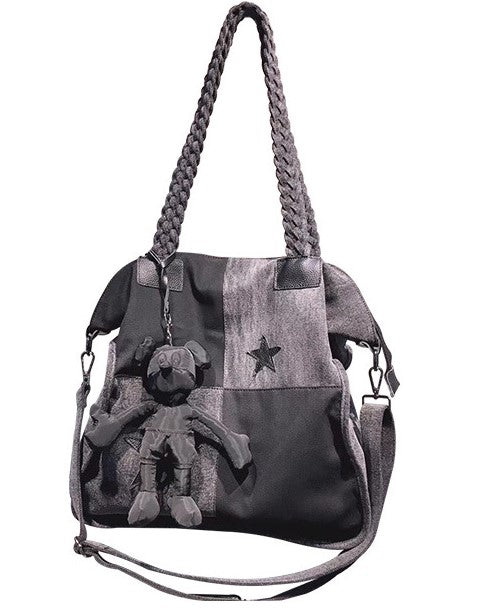 Bolso bandolera grande con detalles patchwork, sencillo y casual, de tela Oxford, estilo hobo, para mujer.