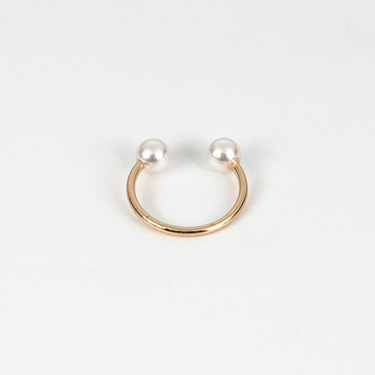 925 Sterling Silver Pearl Open Ring Double Pearl Adjustable Ring for Women Girls