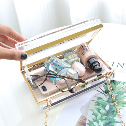 Bolso de mano tipo clutch con cadena y lentejuelas transparentes para mujer, ideal para fiestas y eventos.