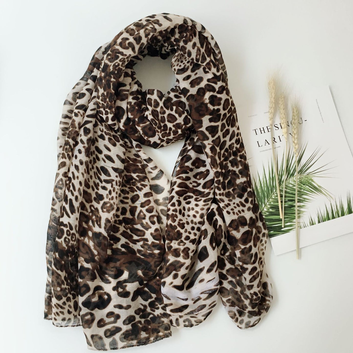 Summer Scarves for Women Lightweight Leopard Print Hawaiian Wrap Beach Shawl Voile Head Scarf Leopard Print scarf