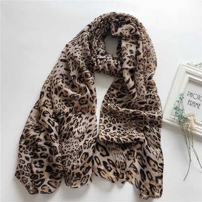 Summer Scarves for Women Lightweight Leopard Print Hawaiian Wrap Beach Shawl Voile Head Scarf Leopard Print scarf