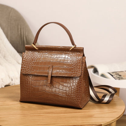 Bolso bandolera de piel auténtica de gran capacidad, estilo cocodrilo, modelo 7387.