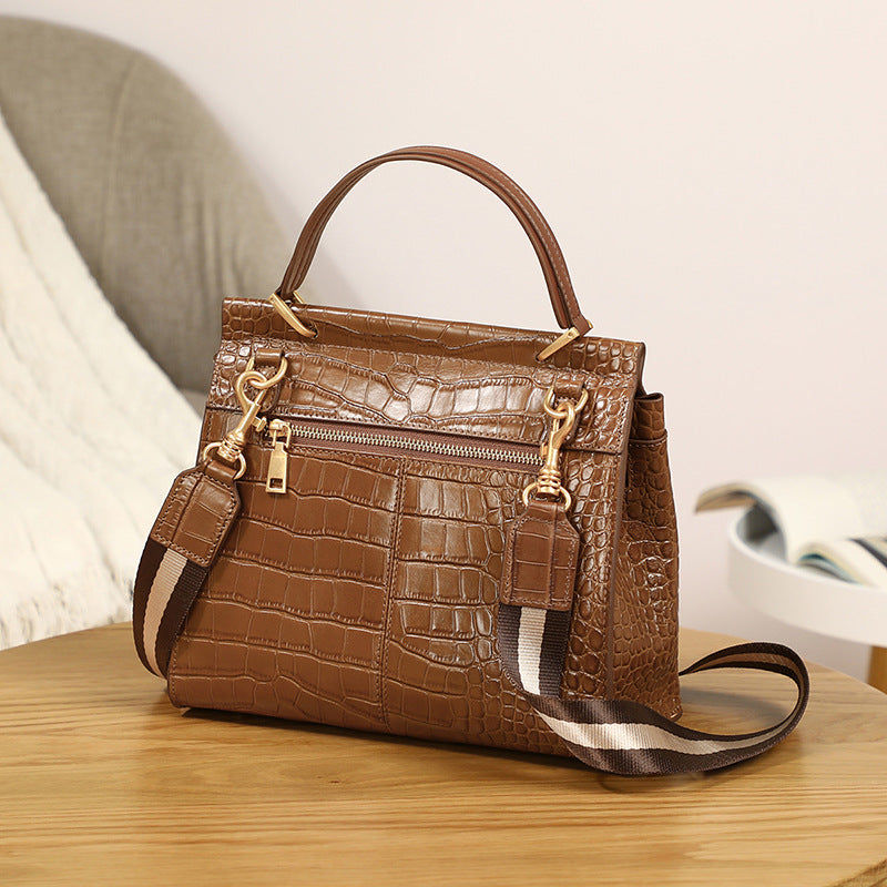 Bolso bandolera de piel auténtica de gran capacidad, estilo cocodrilo, modelo 7387.