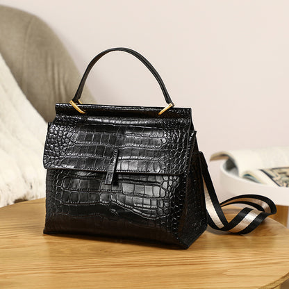 Bolso bandolera de piel auténtica de gran capacidad, estilo cocodrilo, modelo 7387.