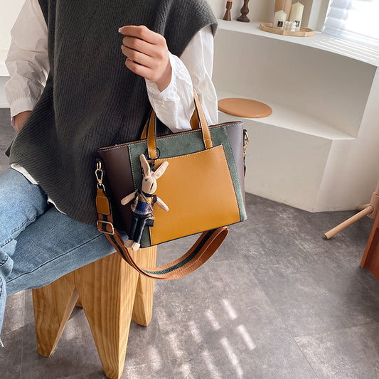 Bolso tote de piel vegana para mujer | Bolso bandolera con patchwork en contraste